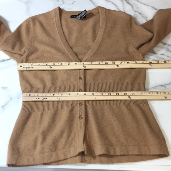 Julia Jones Tan Knit Angora Rabbit Hair Cardigan Sweater Womens Large V Neck - Picture 8 of 10